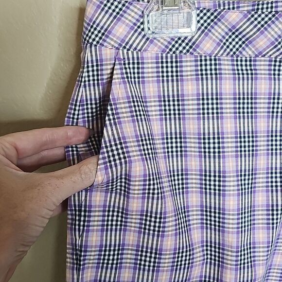 Lady Hagen 8 Purple Plaid Golf Bermuda Shorts W Bow Waist - Picture 3 of 9